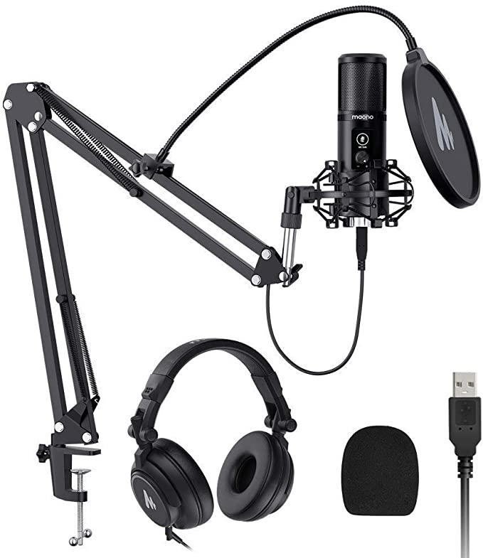 MAONO AU-PM421 USB Microphone with AU-MH601 Studio Monitor Headphones Bundle