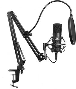 Maono Studio USB Microphone Kit with Table Spring Loaded Boom Arm and Pop Filter