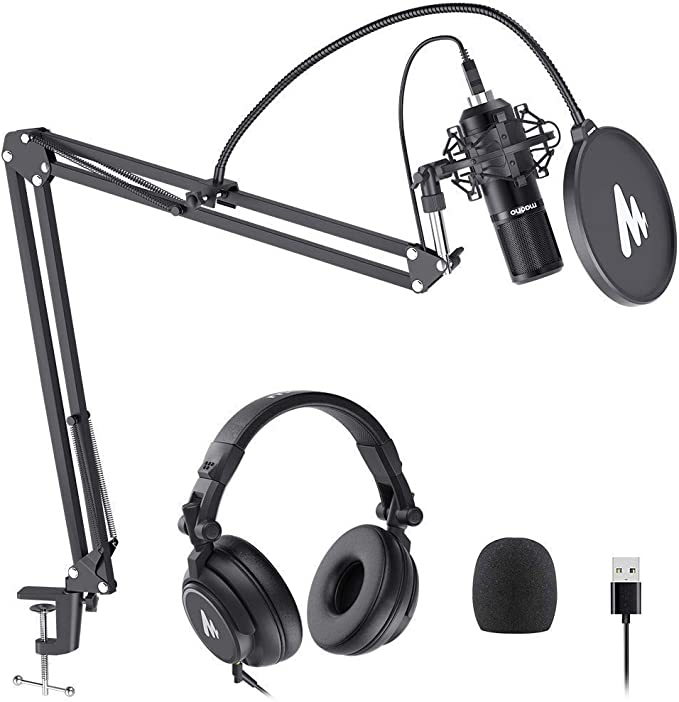 USB Microphone 25mm Large Diaphragm with Headphones MAONO Condenser Cardioid Mic
