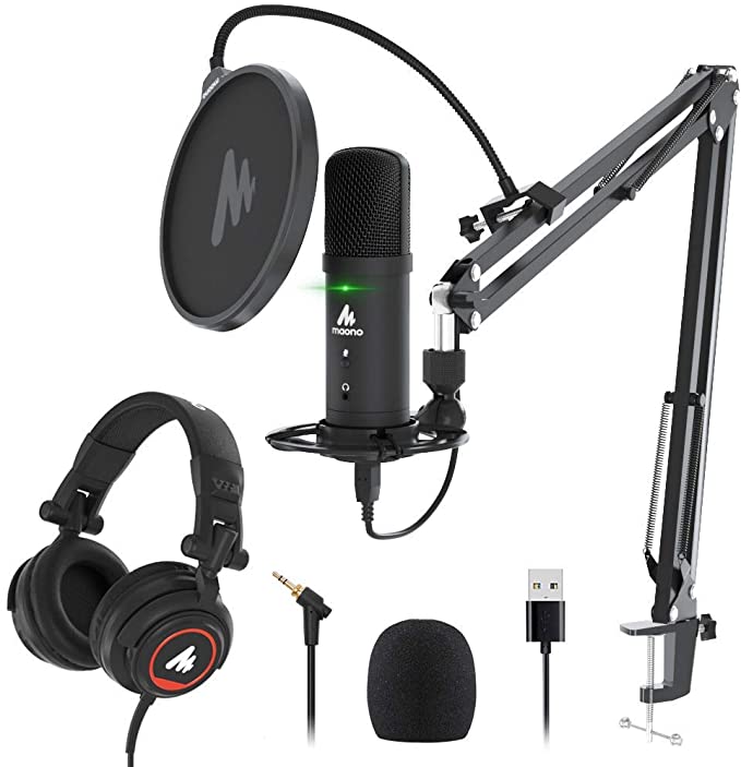 USB Microphone with Studio Headphone Set 192KHz/24Bit Zero Latency Monitoring