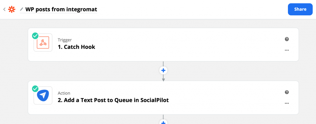 integromat zapier wordpress socialpilot